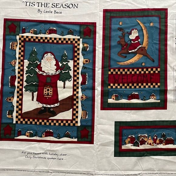 CRANSTON PRINT WORKS TIS THE SEASON BY LESLIE BECK CHRISTMAS SANTA FABRIC PANEL - Picture 1 of 1